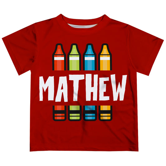White Name Crayons Red Short Sleeve Boys Tee Shirt - Wimziy&Co.