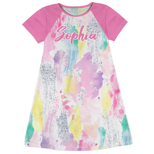 Artist Print Name Colors Short Sleeve A Line Dress - Wimziy&Co.