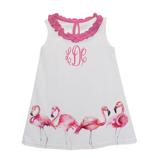 Flamingos Monogram White A Line Dress - Wimziy&Co.