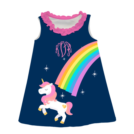 Unicorn Monogram Navy A Line Dress - Wimziy&Co.
