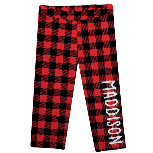 Girls red plaid capri leggings with name - Wimziy&Co.