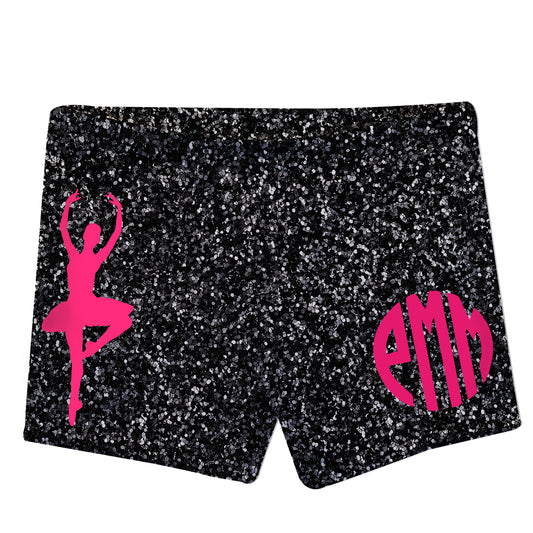 Black glitter girls dance shorts with monogram - Wimziy&Co.