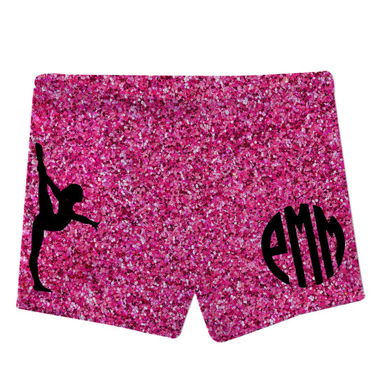 Hot pink glitter gymnast shorts with monogram - Wimziy&Co.