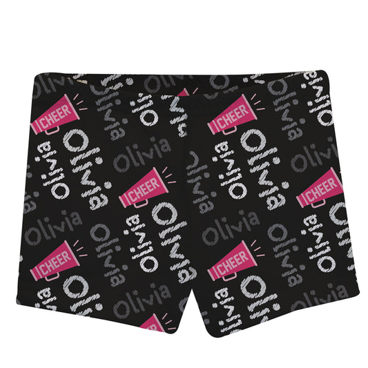 Cheer Megaphone and Name Print Black Shorties - Wimziy&Co.