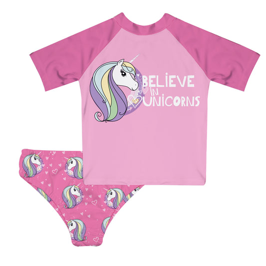 Believe In Unicorns Pink 2pc Short Sleeve Rash Guard
