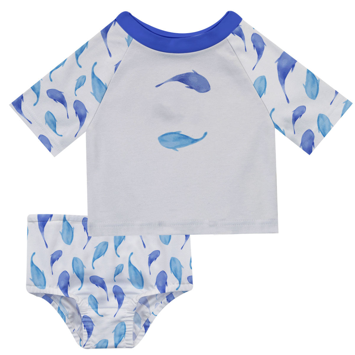 Fish Name Print White 2pc Shorts Sleeve Rash Guard - Wimziy&Co.