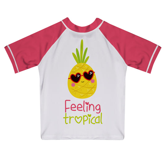 Feeling Tropical White and Pink Short Sleeve Rash Guard - Wimziy&Co.