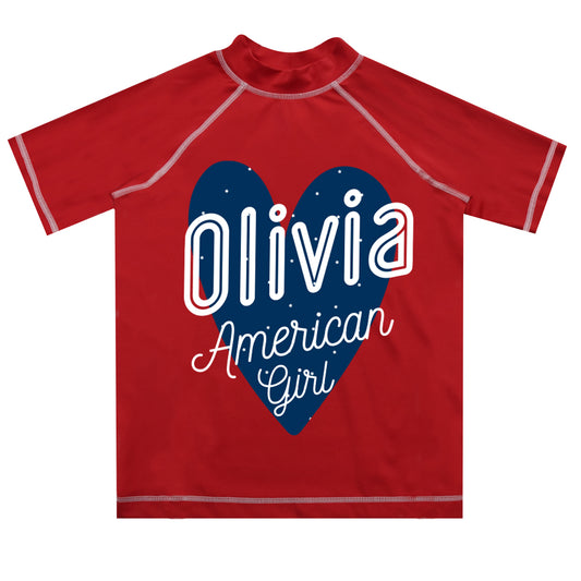 American Girl Name Red Short Sleeve Rash Guard - Wimziy&Co.