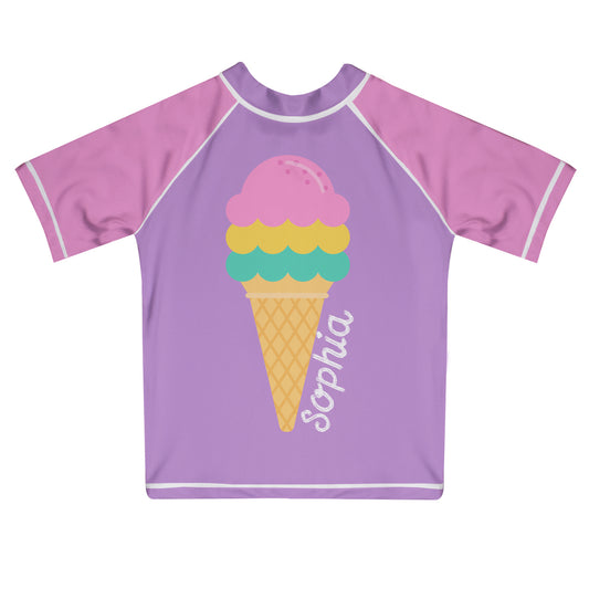 Ice Cream Name Purple and Pink Short Sleeve Rash Guard - Wimziy&Co.