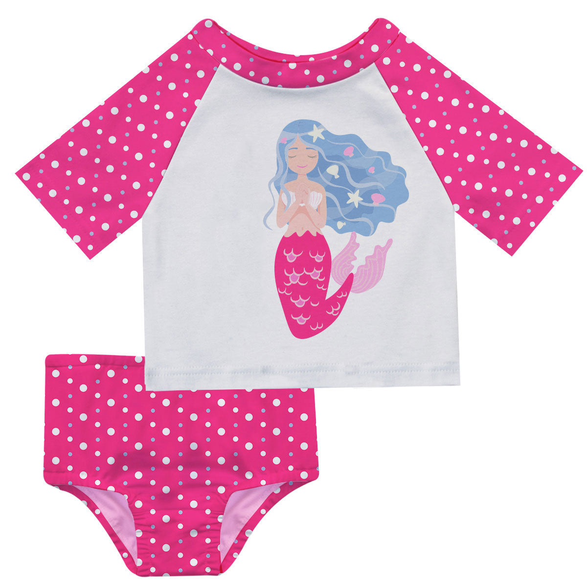 Mermaid Name White and Pink 2pc Short Sleeve Rash Guard - Wimziy&Co.