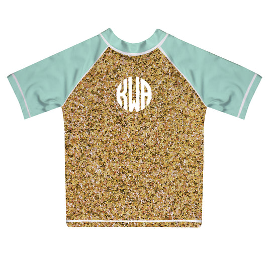 Monogram Gold Glitter and Tuquoise Short Sleeve Rash Guad - Wimziy&Co.