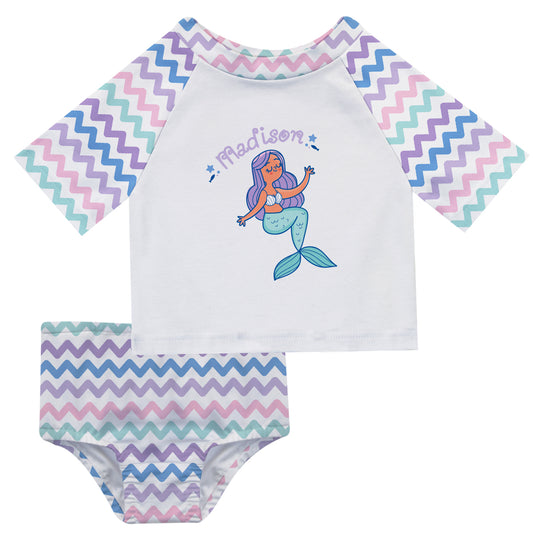 Mermaid Name White 2pc Short Sleeve Rash Guard - Wimziy&Co.