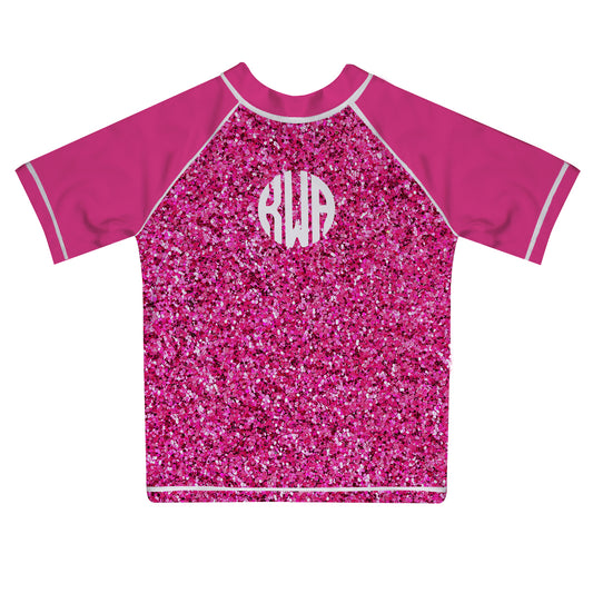 Monogram Pink Glitter Short Sleeve Rash Guad - Wimziy&Co.
