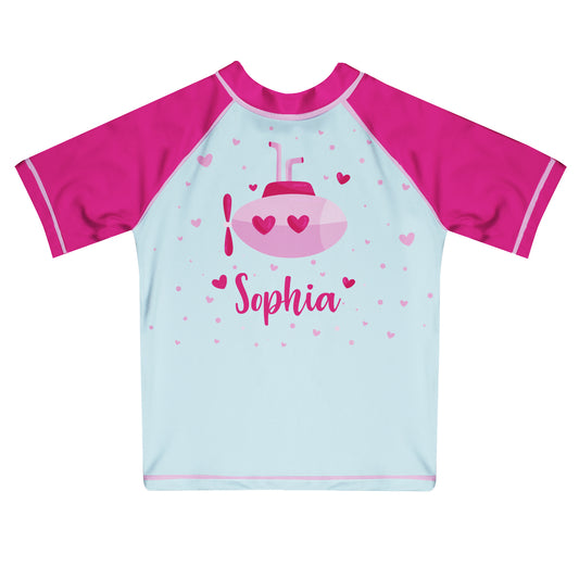 Submarine Name Light Blue and Hot Pink Short Sleeve Rash Guard - Wimziy&Co.