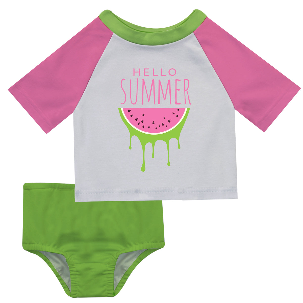 Hello Summer Watermelon White and Green 2pc Short Sleeve Rash Guard - Wimziy&Co.