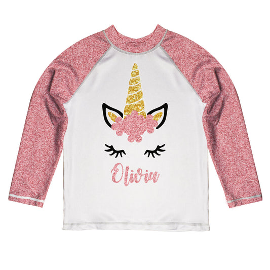 White and pink unicorn face long sleeve rash guard - Wimziy&Co.