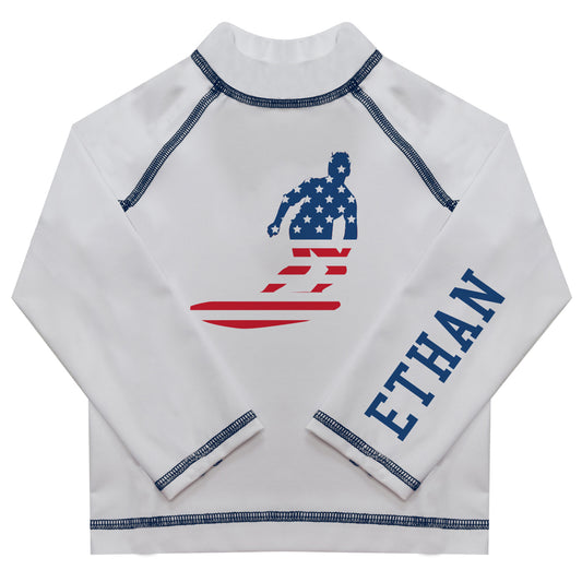 American Surfer Name White Long Sleeve Rash Guard - Wimziy&Co.