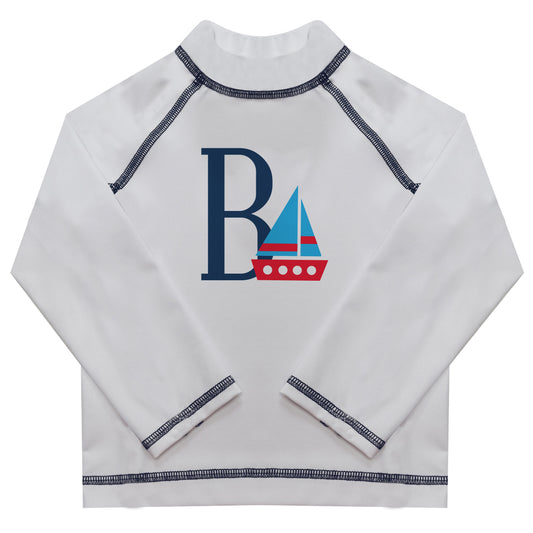 Boat Initial Name White Long Sleeve Rash Guard - Wimziy&Co.