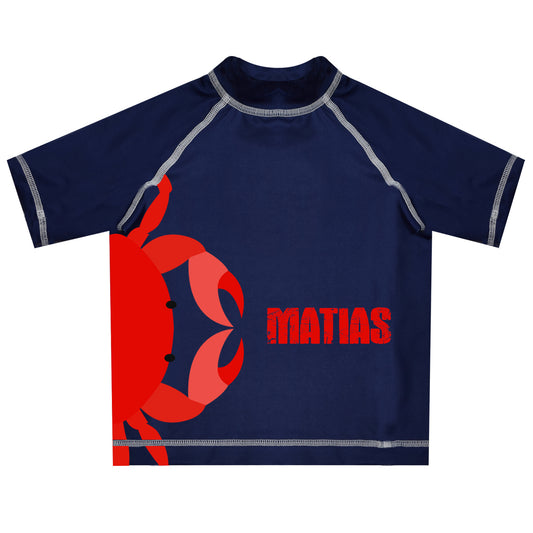 Crab Name Navy Short Sleeve Rash Guard - Wimziy&Co.