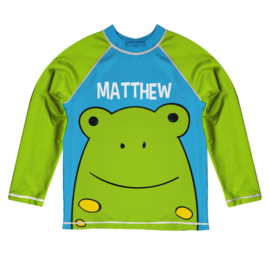 Frog Name Blue and Green Long Sleeve Rash Guard - Wimziy&Co.
