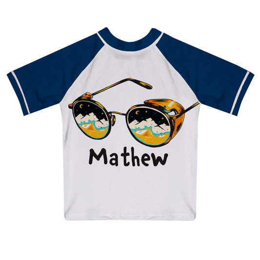 Glasses Name White and Blue Short Sleeve Rash Guard - Wimziy&Co.