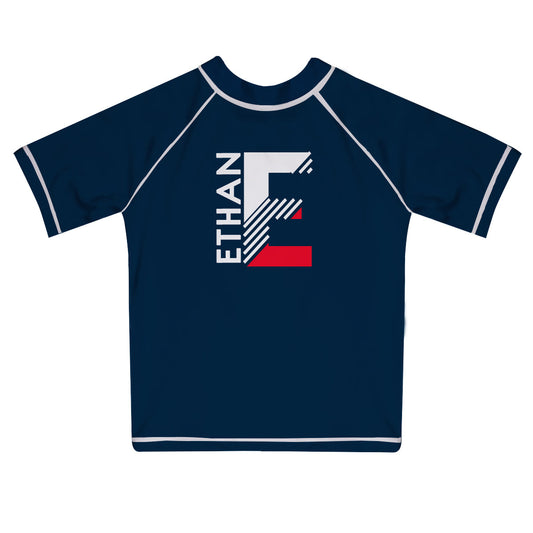 Initial Name Navy Short Sleeve Rash Guard - Wimziy&Co.