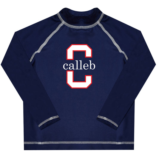 Initial and Name Navy Long Sleeve Rash Guard - Wimziy&Co.