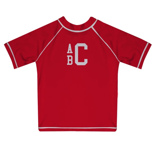 Monogram Red Short Sleeve Rash Guard - Wimziy&Co.