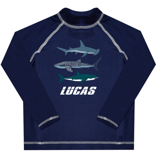 Sharks Name Navy Long Sleeve Rash Guard - Wimziy&Co.
