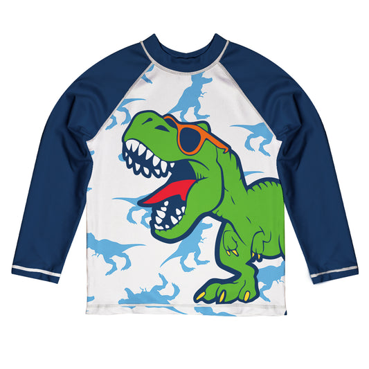 T Rex White and Navy Long Sleeve Rash Guard