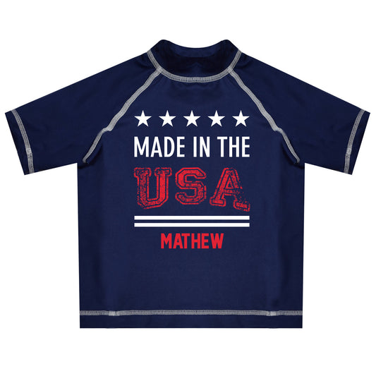 Made In The USA Name Navy Short Sleeve Rash Guard - Wimziy&Co.