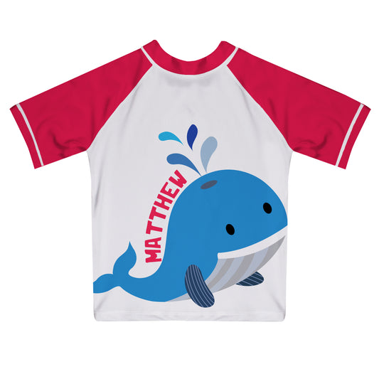 Whale Name White and Red Short Sleeve Rash Guard - Wimziy&Co.