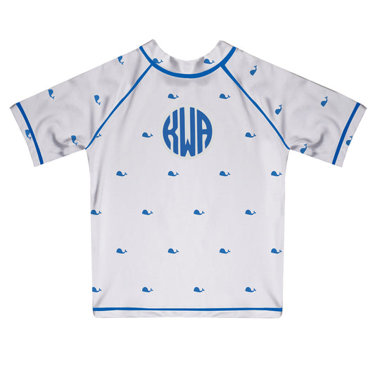 Whale Print Monogram White Short Sleeve Rash Guard - Wimziy&Co.