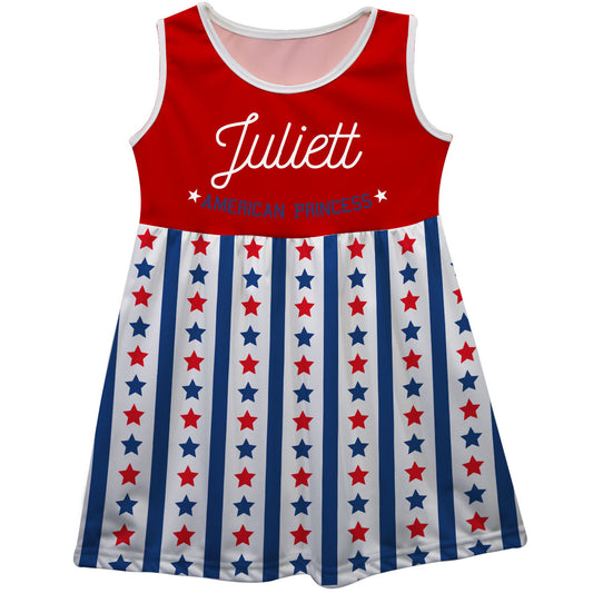 American Princess Name Blue and White Stripes Tank Dress - Wimziy&Co.