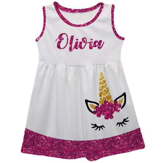 White and red unicorn face tank dress with name - Wimziy&Co.