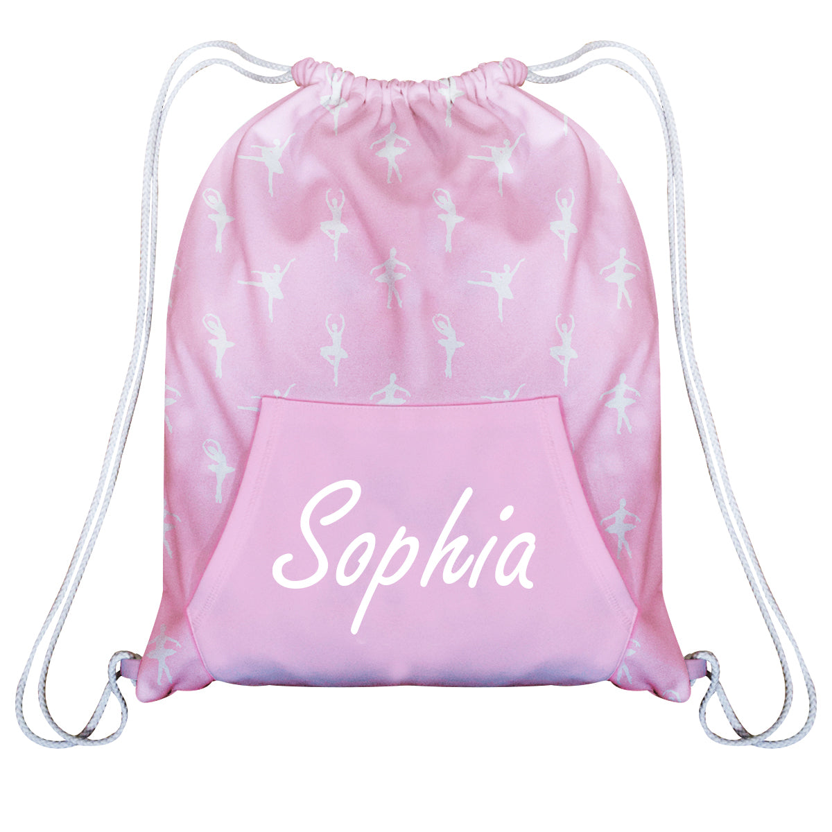 Ballerina Print Name Light Pink Fleece Gym Bag With Kangaroo Pocket - Wimziy&Co.