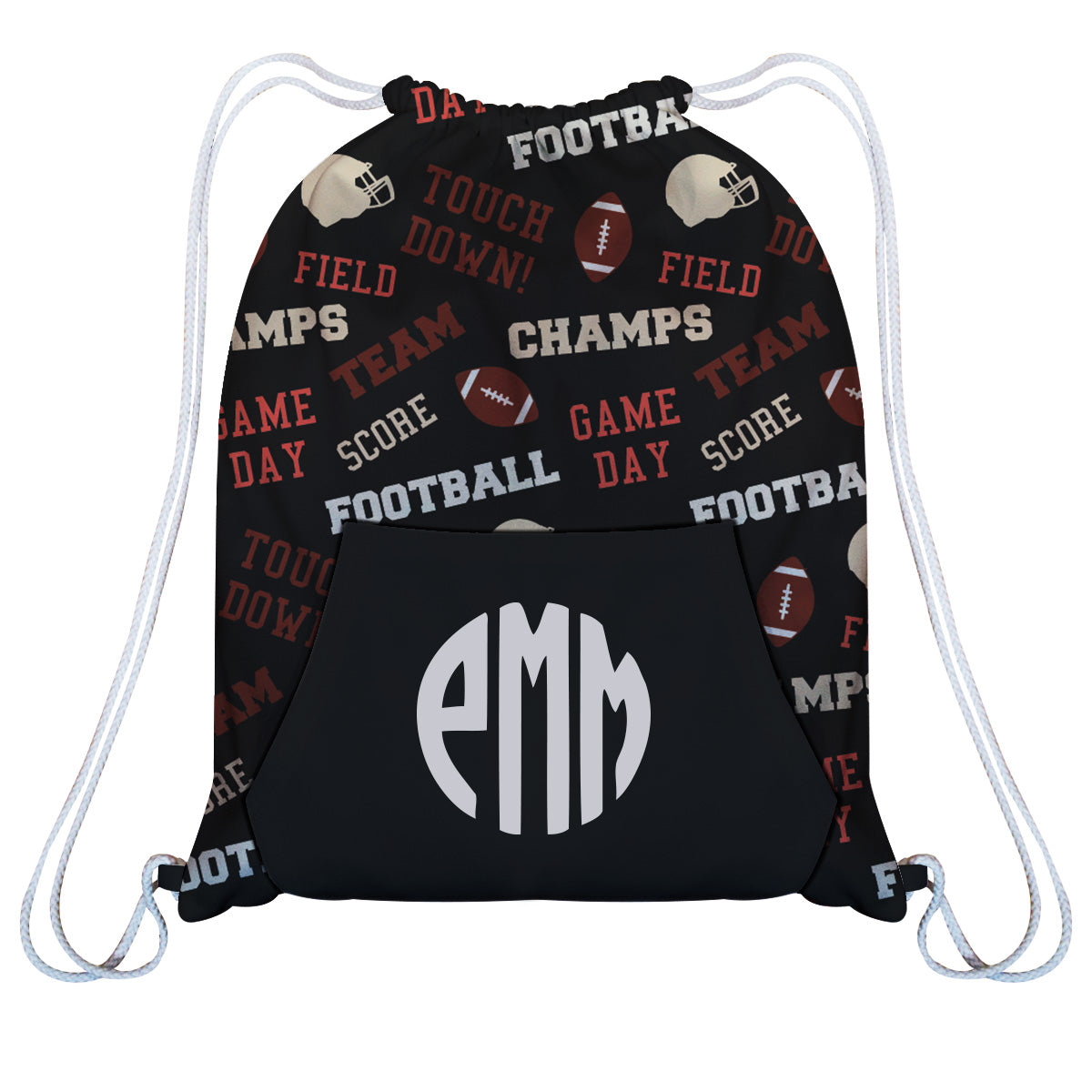 Football Print Monogram Black Gym Bag With Kangaroo Pocket - Wimziy&Co.