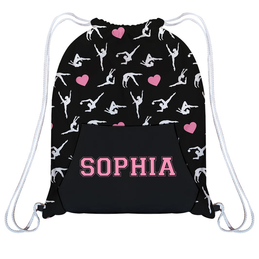 Black and pink gymnast girls gym bag with kangaroo pocket - Wimziy&Co.