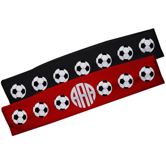 Soccer Ball Monogram Black and Red Headband Set - Wimziy&Co.