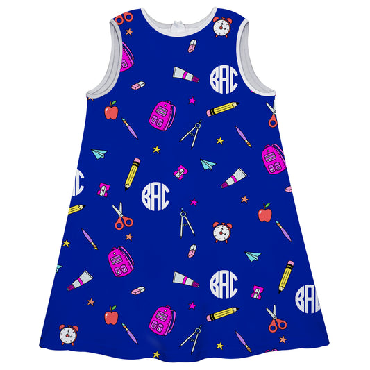 School Print Monogram Blue A Line Dress - Wimziy&Co.