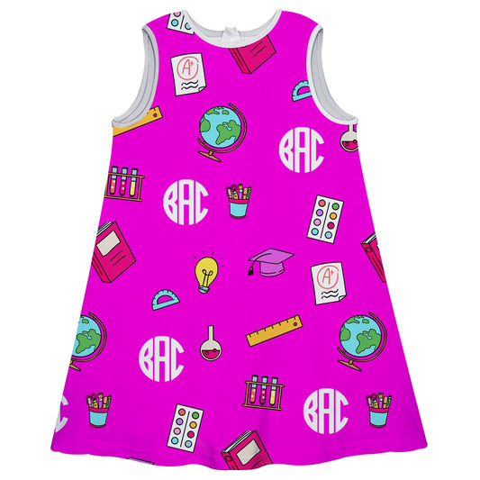 School Print Monogram Hot Pink A Line Dress - Wimziy&Co.