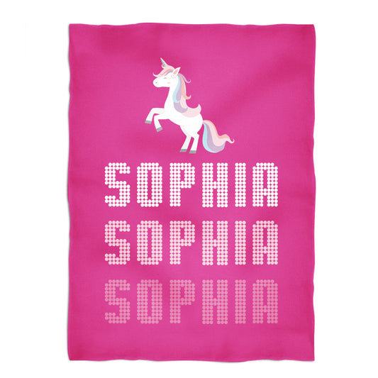 Hot pink and white unicorn fleece blanket with name - Wimziy&Co.