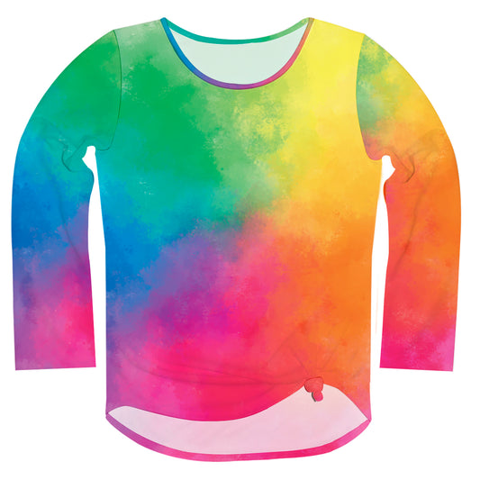 Tie Dye Green Yellow And Pink Long Sleeve Knot Top - Wimziy&Co.