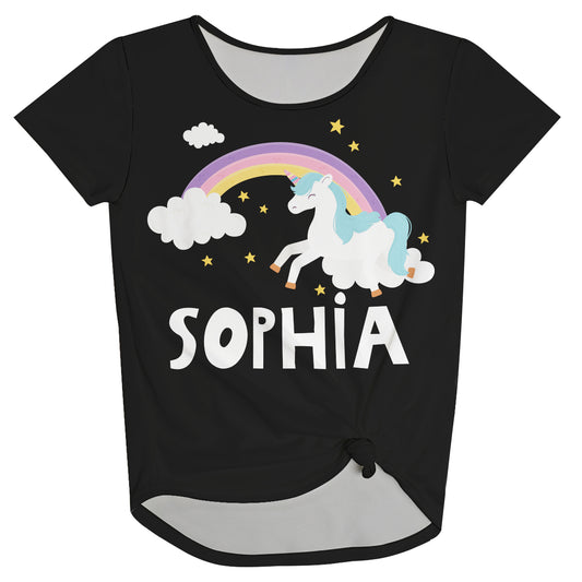 Unicorn Rainbow Name Black Knot Top - Wimziy&Co.