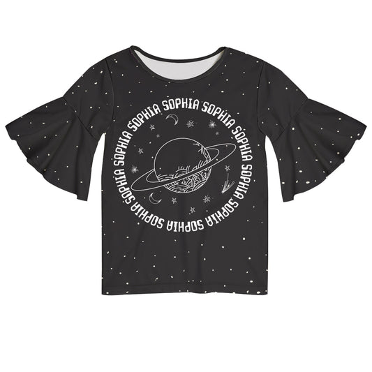 Planet Space Name Black Short Sleeve Ruffle Top - Wimziy&Co.
