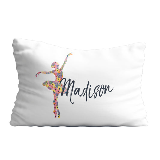 Floral ballerina name white pillow case - Wimziy&Co.