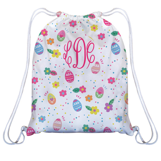 Eggs and Flower Print Monogram White Easter Bag - Wimziy&Co.
