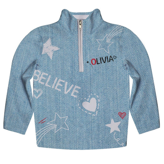 The Future Is Female Name Light Blue Denim Long Sleeve Quarter Zip - Wimziy&Co.