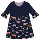 Farm Animals Print Name Navy Amy Dress 3/4 Sleeve - Wimziy&Co.