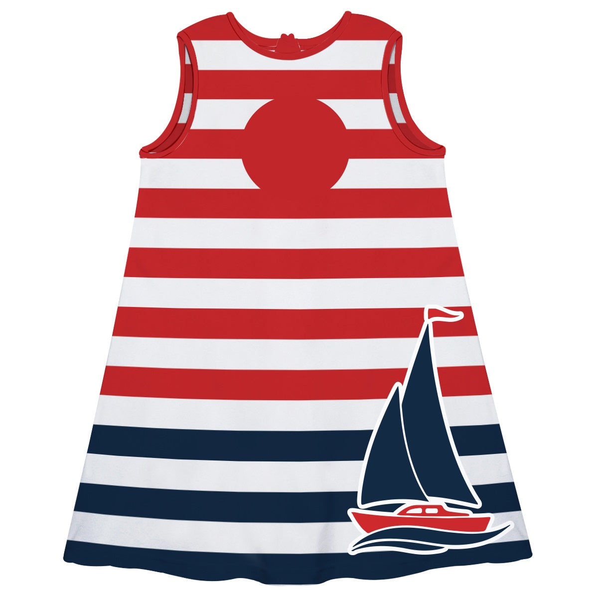 Sailboats Personalized Monogram White Red and Navy Stripes A Line Dress - Wimziy&Co.